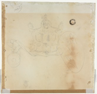 Study for Cab and Front Left Wheel of Coach and Study for Head of Crowned Figure Seated on Top of