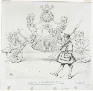 The Stagecoach for Parliamentary Purposes (recto) Study for Cab and Front Left Wheel of Coach and