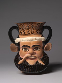 Janiform Kantharos, c. 470-460 BC. Greece, Athens, 5th Century BC. Molded earthenware with slip