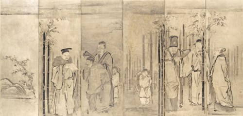 Seven Sages of the Bamboo Grove, 1600s. Kano Tan’yu (Japanese, 1602-1674). Pair of six-fold