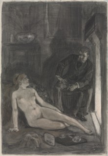 Winter Evening, last third 19th century. Félicien Rops (Belgian, 1833-1898). Black crayon, black