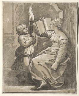 Sibyl Reading with a Child Holding a Torch, 1518-27. Ugo da Carpi (Italian, c. 1479-c. 1532).