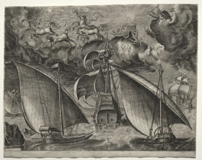 Sailing Vessels: Sailing Vessels: Two Galleys Sailing Behind an Armed Three-Master with Phaeton and