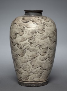 Vase (Meiping) with Waves, 1200s-1300s. China, Jiangxi province, Yonghezhen, Yuan dynasty