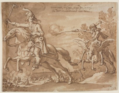 Death on Horseback Chasing a Flying Knight, 1631. Sebastian Vrancx (Flemish, 1573-1647). Pen and