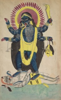 Two Aspects of Kali: Kali Dancing on Shiva, c. 1880 - 1890. India, Kalighat painting, 19th century.