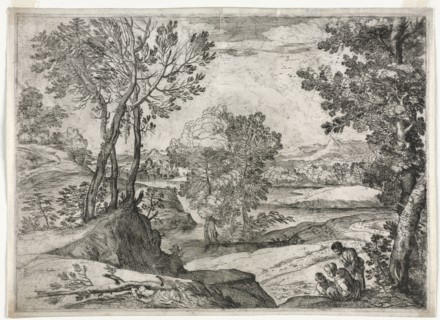 Landscape with a Family, 1643. Giovanni Francesco Grimaldi (Italian, 1606-1680). Etching