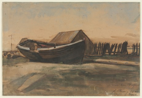 Boat on a Beach, Le Tréport, 1854. François Bonvin (French, 1817-1887). Watercolor and gouache over