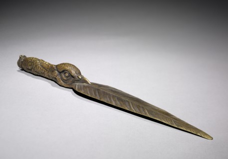 Paper Knife, 1800s. Jules Pierre Moigniez (French, 1835-1894). Bronze, golden brown patina;