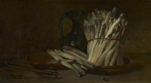 Still Life with Asparagus, c. 1880. Philippe Rousseau (French, 1816-1887). Oil on fabric; unframed: