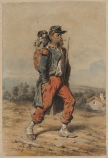 Soldier with Dog, 1853. Joseph-Louis-Hippolyte Bellangé (French, 1800-1866). Black chalk and