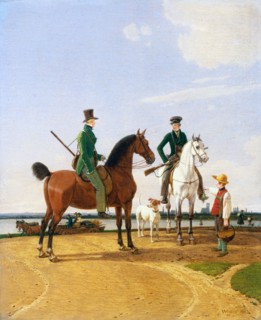 Hunter and Lord at the River Isar with View of Munich, 1823. Wilhelm von Kobell (German, 1766-1853)