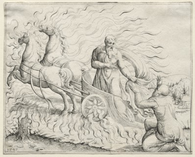 Elijah Ascends to Heaven, 1547. Augustin Hirschvogel (German, 1503-1553). Etching