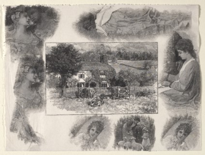 Landscape with Cottage and Cows Surrounded by Various Sketches. Henry Wolf (American, 1852-1916).