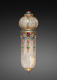 Perfume Vial, c. 1900. Tecla Firm (French). Agate with enamel, gold, rubies; overall: 8.3 x 2.5 cm