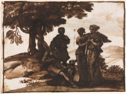 Pastoral Scene with Classical Figures, c. 1640-1645. Claude Lorrain (French, 1604-1682). Pen and