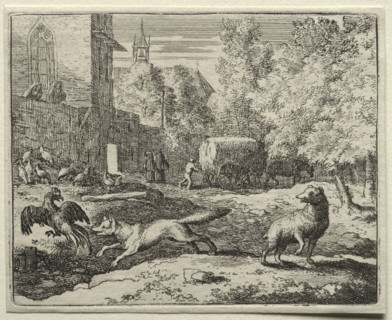 Reynard the Fox:  Reynard Chasing Hens. Allart van Everdingen (Dutch, 1621-1675). Etching