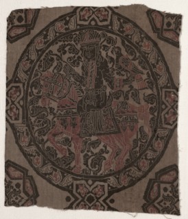 Fragment with Equestrian Falconer King, 800s. Iran or Iraq, Abbasid period, 9th century. Lampas