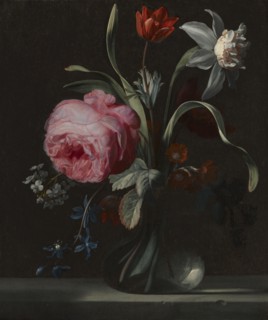 Flowers in a Vase, c. 1669. Simon Verelst (Dutch, 1644-1721). Oil on wood; framed: 41 x 37 x 5 cm