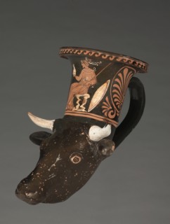 Apulian Cow-Head Rhyton, c. 340 BC. South Italy, Apulia, Tarentine, 4th Century BC. Molded