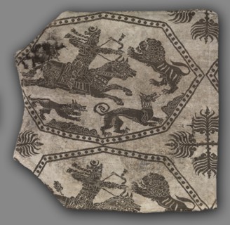 Fragment of a Caftan, 935-1055. Iran or Iraq, Buyid period, 10th-11th Century. Lampas weave, silk;