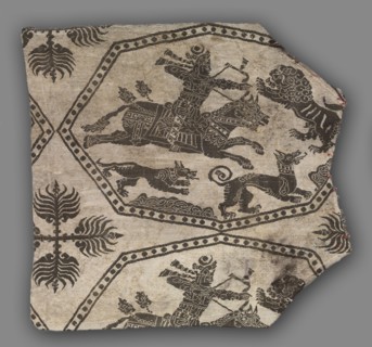 Fragment of a Caftan, 935-1055. Iran or Iraq, Buyid period, 10th-11th Century. Lampas weave, silk;