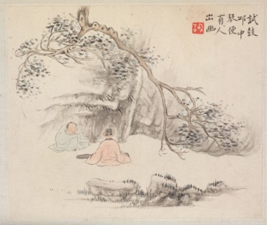 Album of Landscape Paintings Illustrating Old Poems: Two Figures Outside: One Listens while the