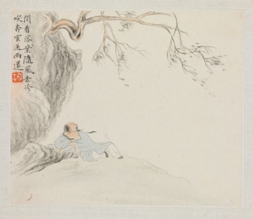Album of Landscape Paintings Illustrating Old Poems: A Man Reclines beneath an Overhanging Branch,