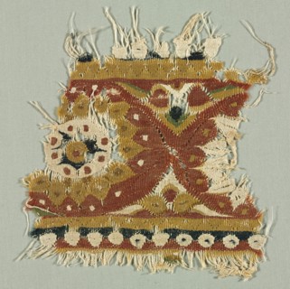 Fragment of a Border, 800s. Egypt, Tulunid period, 9th century. Tapestry; linen and wool; overall: