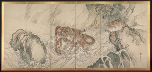 Tiger Family, early 1800s. Kishi Ganku (Japanese, 1749/56-1838). One of a pair of six-panel folding