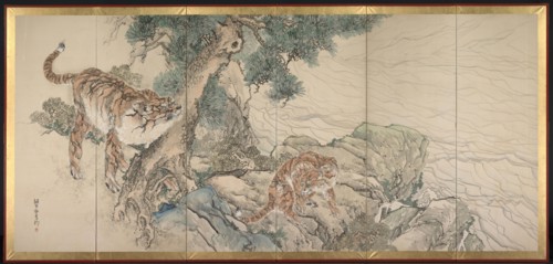 Tiger Family, early 1800s. Kishi Ganku (Japanese, 1749/56-1838). One of a pair of six-panel folding