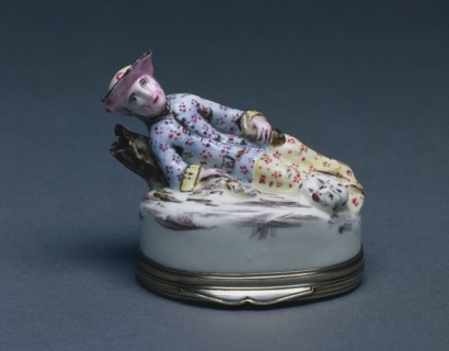 Box with Reclining Huntress, c. 1753. Mennecy Factory (French). Soft-paste porcelain mounted in