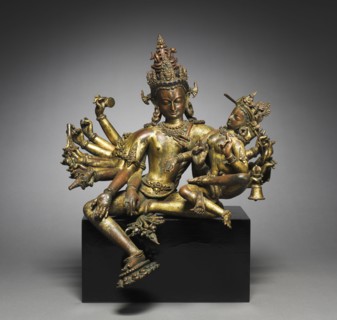 Uma-Maheshvara, 1300s. Nepal, 14th century. Gilt bronze; overall: 29.8 x 27.2 cm (11 3/4 x 10 11/16