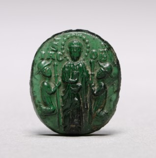 Devotional Badge with Saint James Flanked by Two Kneeling Pilgrims, c. 1200-1250. Italy, Venice,