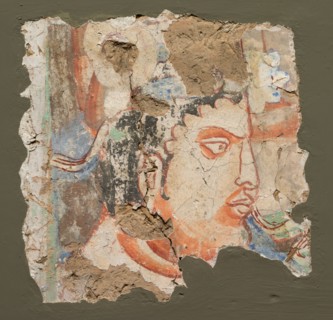 Fragment with a Head of Bodhisattva, c. 600-650. Central Asia, Kizil, 7th century. Fresco; image:
