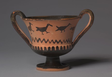 Kantharos, c. 500 BC. Greece, Boeotia, c. 6th Century BC. Terracotta; diameter: 10.7 cm (4 3/16 in