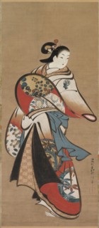 Courtesan, 1716-1735. Matsuno Chikanobu (Japanese). Hanging scroll; ink and color on paper;