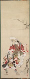 Spring Dancers (Manzai), 18th century. Miyagawa Choshun (Japanese, 1683-1753). Hanging scroll; ink