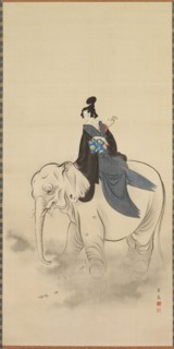 Courtesan Riding an Elephant (Parody of the Bodhisattva Fugen), 19th century. Kuwagata Keisai