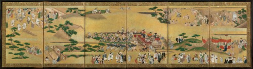Festival Scenes, 17th century. Japan, Edo Period (1615-1868). One of a pair of six-panel folding