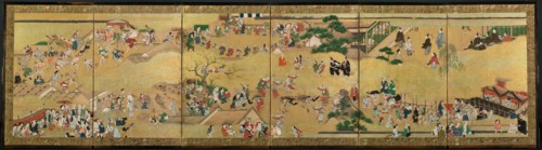 Festival Scenes, 1615-1699. Japan, Edo Period (1615-1868). Six-fold screen; ink, color, and gold on
