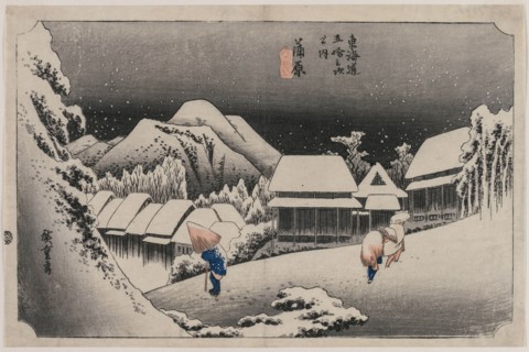 Evening Snow at Kambara (number sixteen of the series Fifty-three Stations of the Tokaido), 1833.