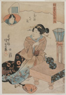 Woman Preparing to Play Go. Utagawa Kunisada (Japanese, 1786-1865). Color woodblock print; sheet: