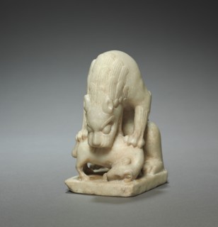 Lion Devouring a Lamb, early 700s. North China, Tang dynasty (618-907). White marble; overall: 14 x