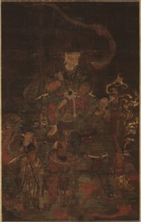 Monju and Attendants, 1200s. Japan, Kamakura period (1185-1333). Hanging scroll; ink and color on
