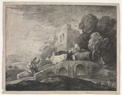 Wooded Landscape with Herdsmen Driving Cattle, 1779-1780. Thomas Gainsborough (British, 1727-1788).