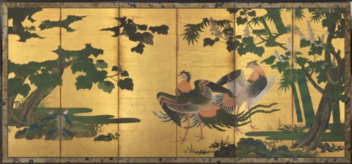 Peafowl and Phoenixes, late 1500s. Attributed to Tosa Mitsuyoshi (Japanese, 1539-1613). Pair of