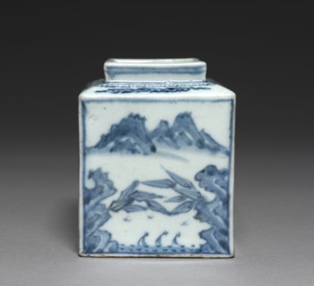 Square-shaped Bottle with the Scenery of the Han River, 1800s. Korea, Joseon dynasty (1392-1910).