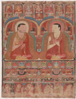 Portrait of Two Lamas, c. 1300. Central Tibet, late 12th-early 13th Century. Mineral pigments on