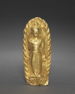 Standing Buddha, 1100s. Myanmar (Burma), Pegu, 12th century. Gold repoussé; overall: 13.8 x 5.7 cm